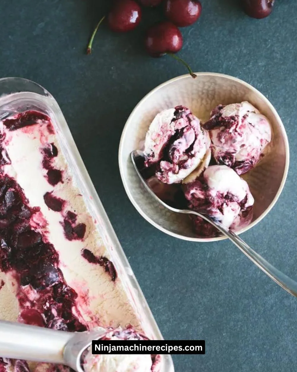 Delicious roasted cherry cardamom ice cream served in a bowl