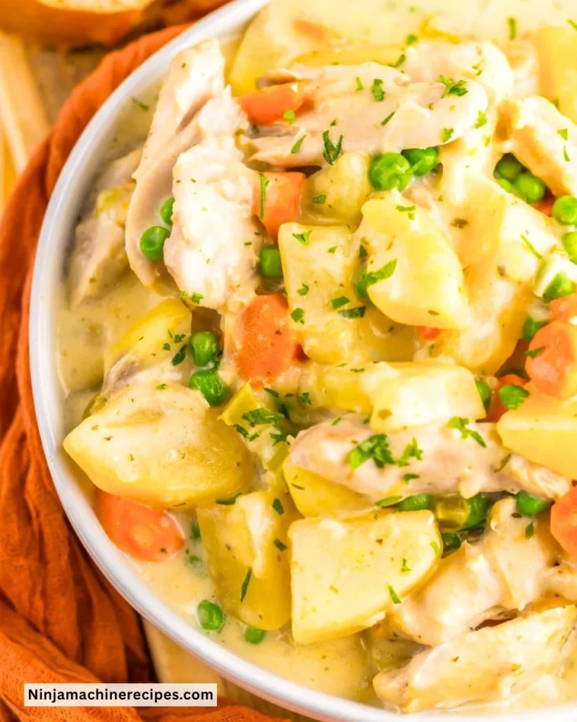 Delicious Crockpot Chicken Stew with fresh vegetables and herbs