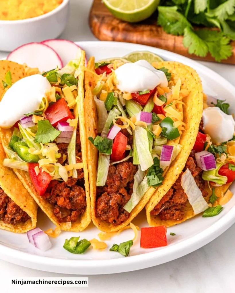 Crockpot Taco Meat in a bowl served with tortillas and toppings.