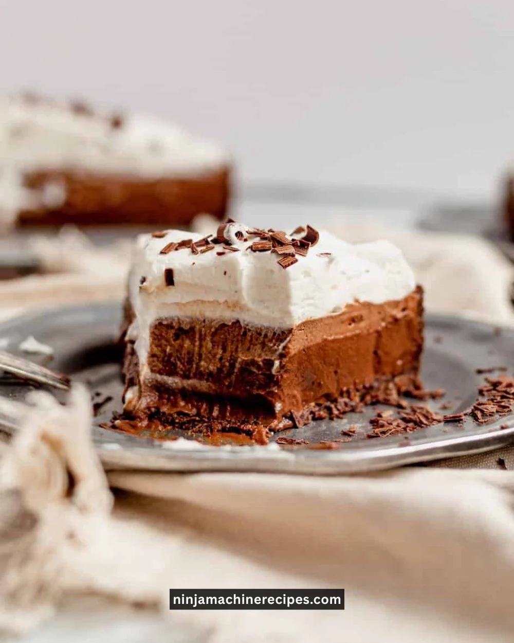 Delicious dairy free chocolate pie topped with chocolate shavings.