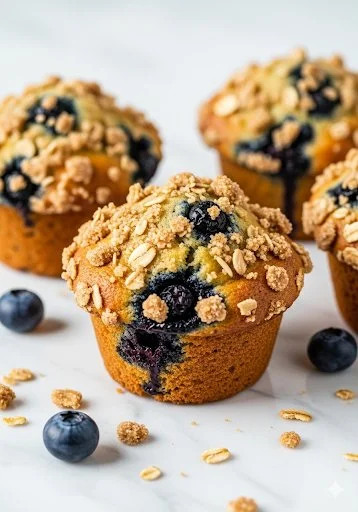 Homemade blueberry protein muffins freshly baked and ready to enjoy.