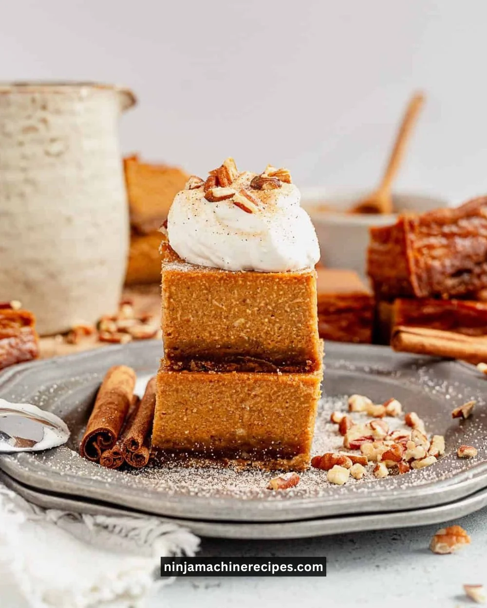 Delicious pumpkin bars with a crispy gingersnap crust on a plate