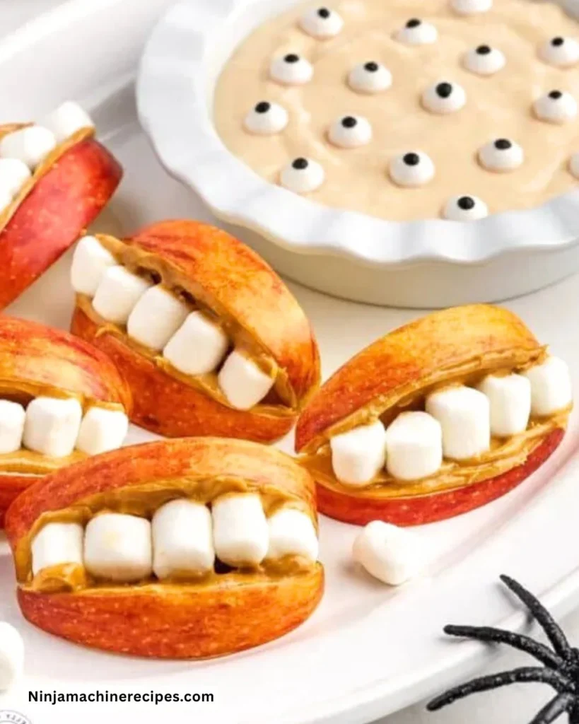 Apple Monster Mouths with fruit dip - a fun and healthy snack for kids.