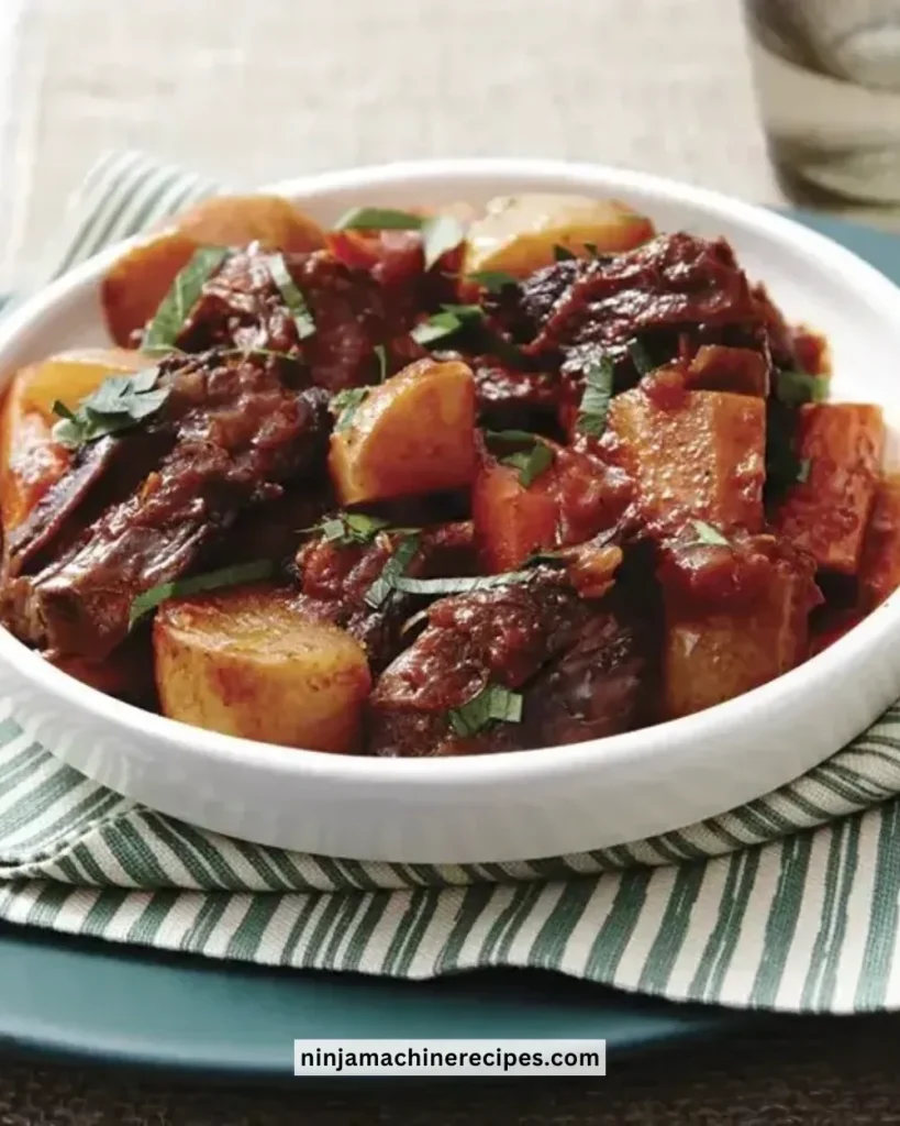 Delicious beef pot roast with root vegetables served on a plate.