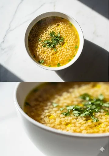 Bowl of coziest pastina soup garnished with parsley