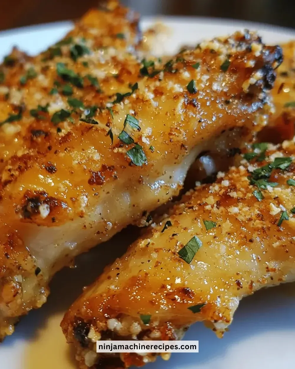 Easy garlic parmesan chicken wings recipe on a serving platter