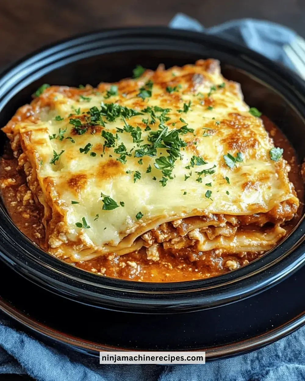 Delicious easy slow-cooker lasagna with layers of cheese and sauce