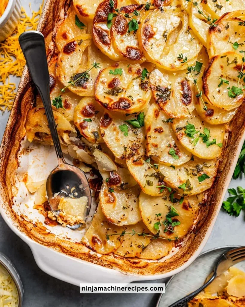 Delicious loaded baked potato casserole topped with cheese and bacon