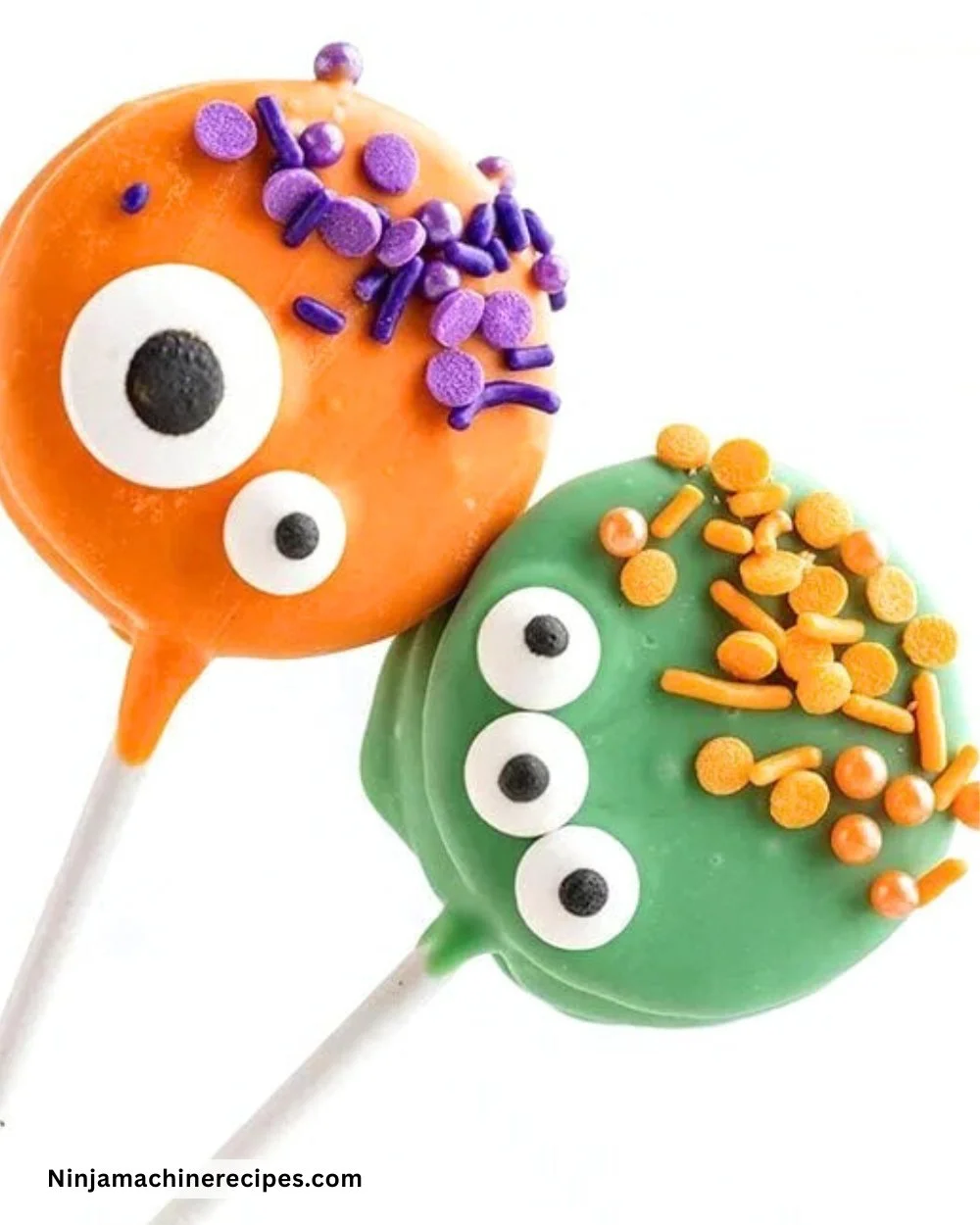 Colorful Monster Oreo Pops decorated for Halloween parties and celebrations.