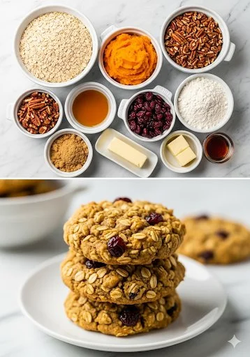 Delicious pumpkin breakfast cookies with nuts and spices on a plate.