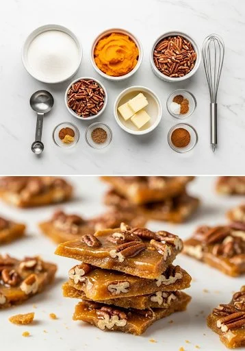 Homemade pumpkin brittle pieces on a wooden table, showcasing its crunchy texture.