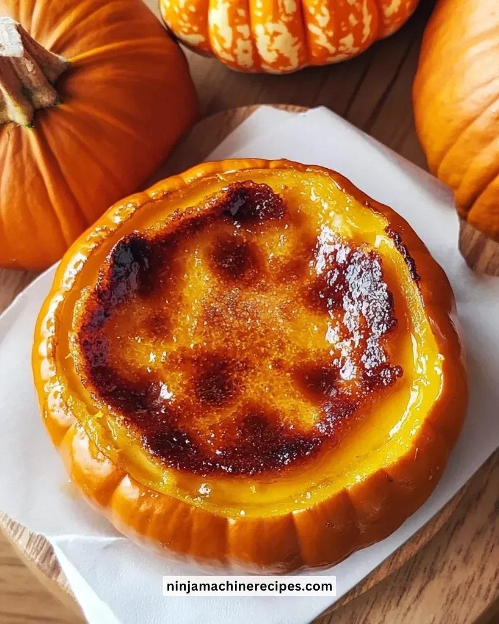 Delicious Pumpkin Crème Brûlée served in a dessert dish with a caramelized sugar topping