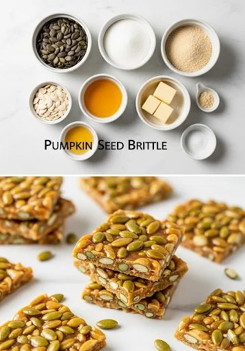 Homemade pumpkin seed brittle with crunchy texture and nutty flavor.