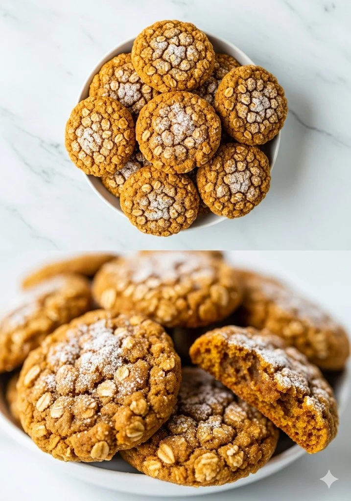 Freshly baked pumpkin spice oatmeal cookies on a plate