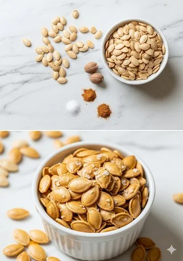 Delicious roasted pumpkin seeds in a bowl, a healthy snack option