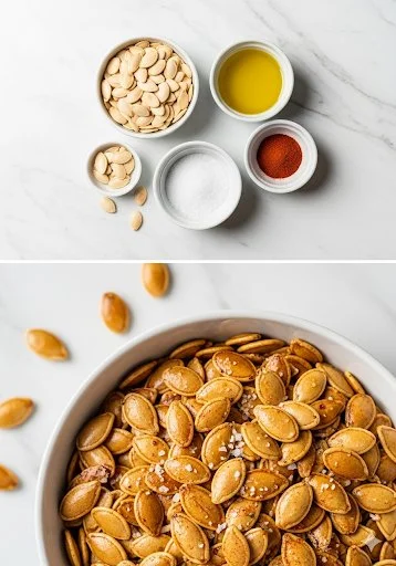 Delicious roasted pumpkin seeds in a bowl, perfect for snacking.