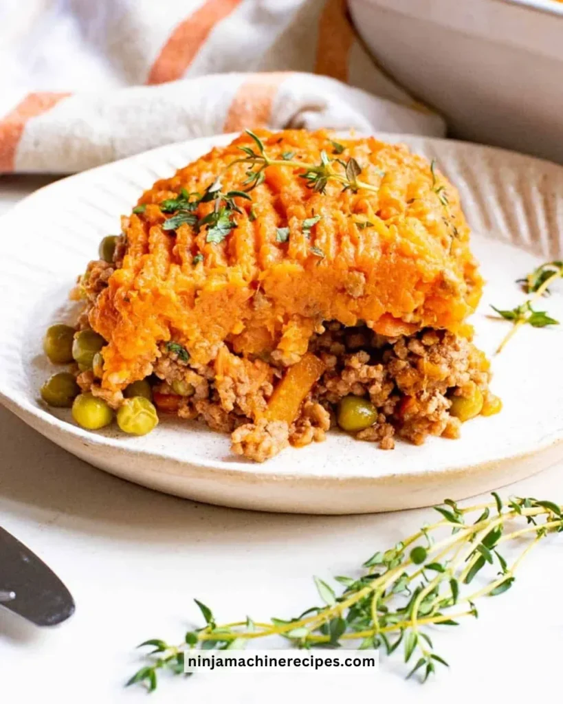 Delicious Shepherd's Pie with Sweet Potato Topping served in a dish