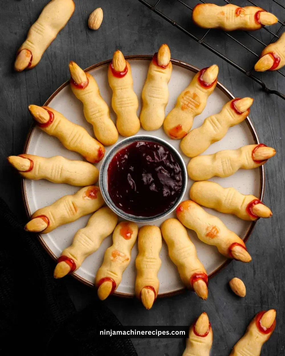 Spooky Witch Finger Cookies decorated for Halloween.