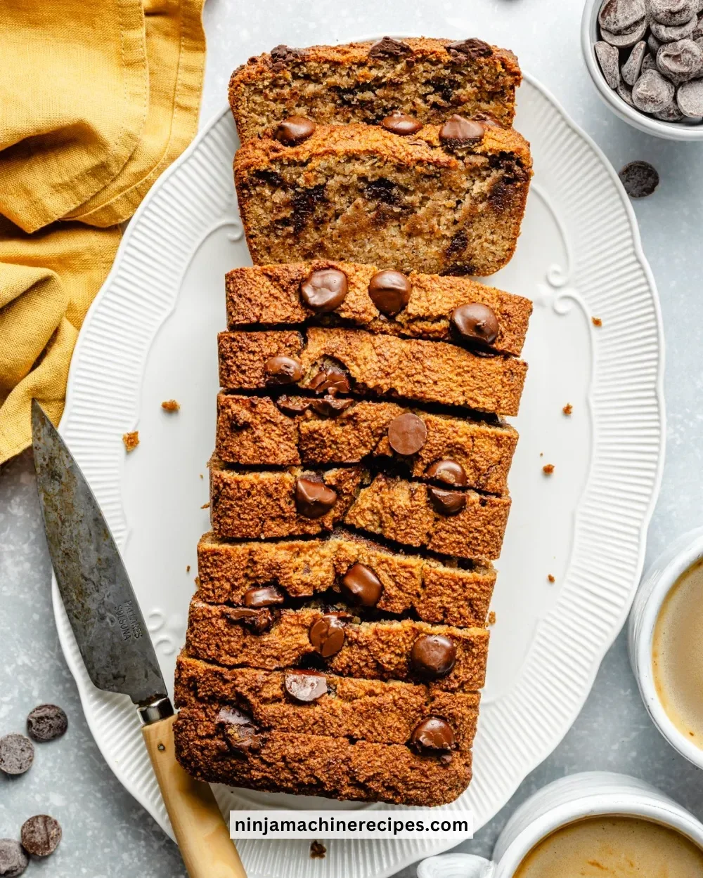 Delicious almond flour banana bread slice on a wooden table