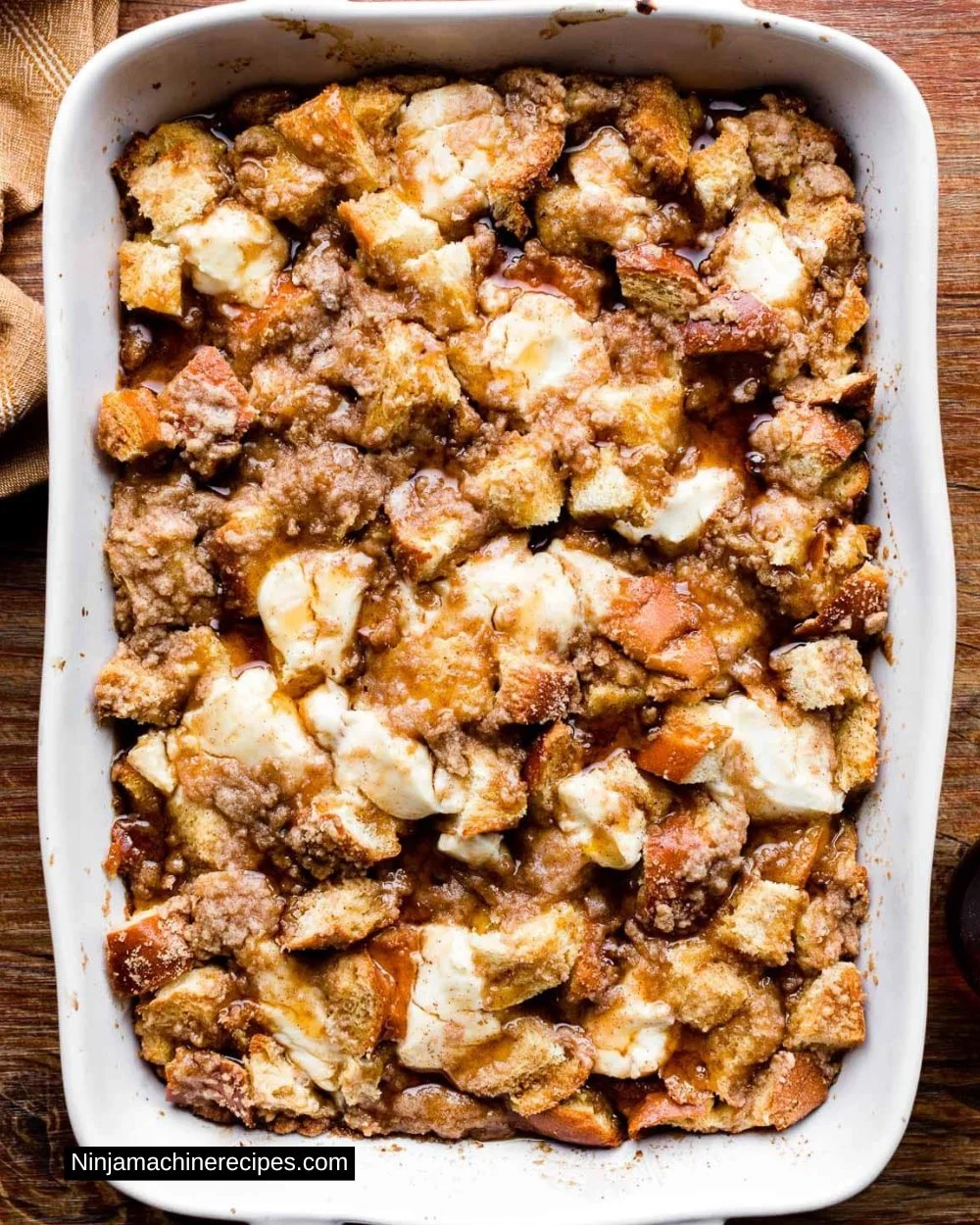 Delicious Baked Cream Cheese French Toast Casserole served on a plate