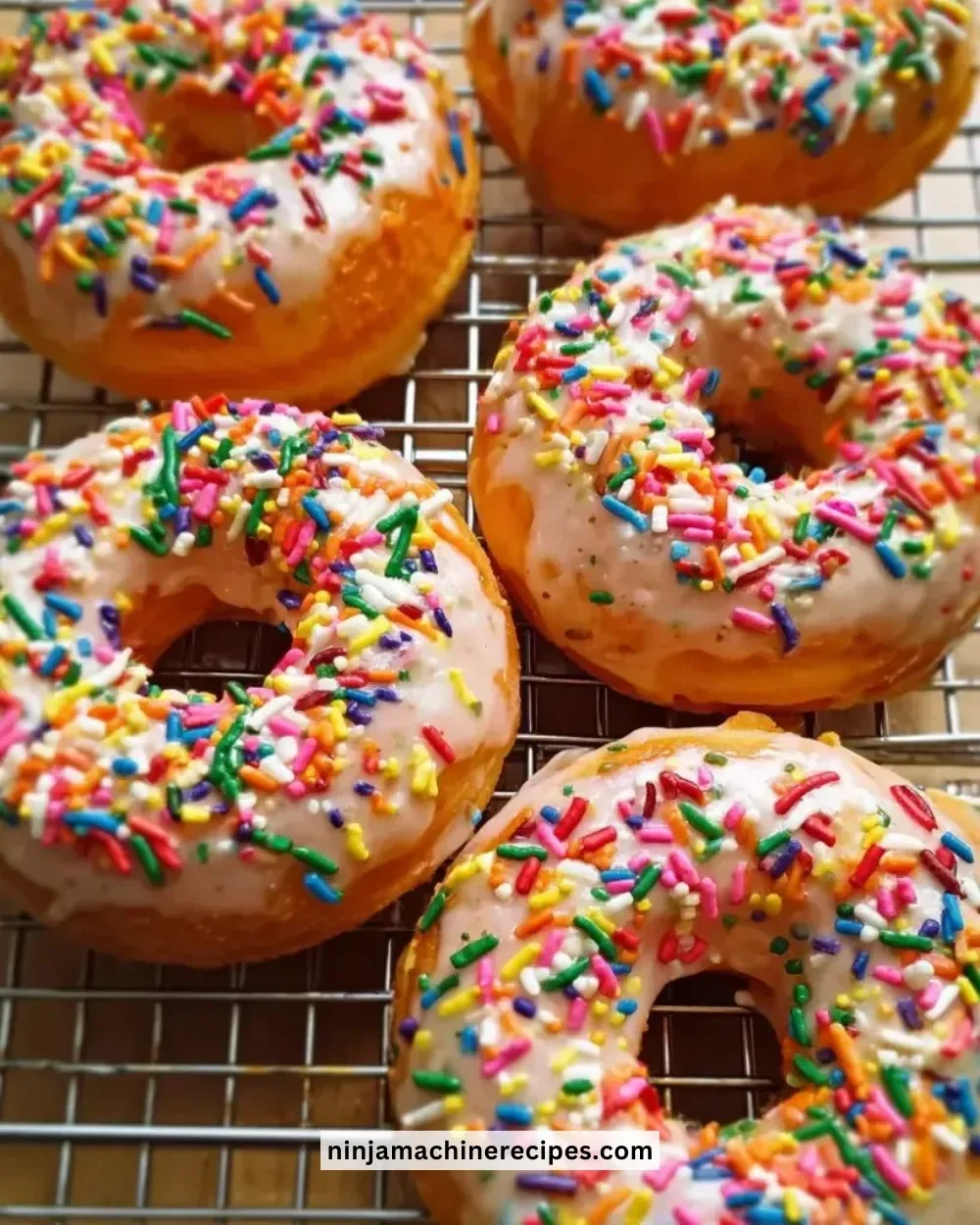 Delicious baked Funfetti donuts topped with colorful sprinkles
