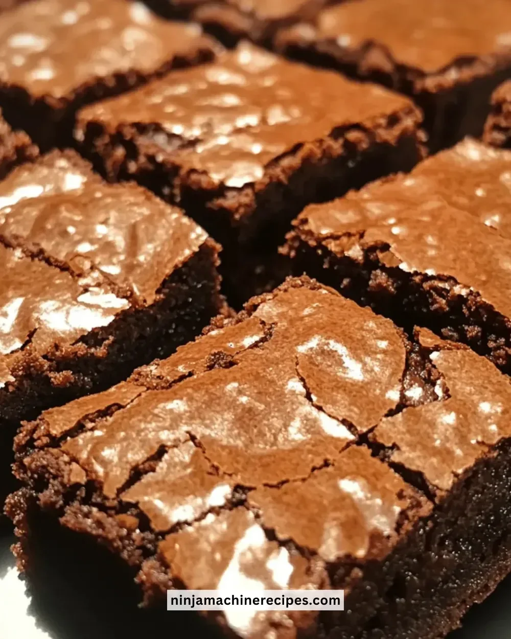 Delicious classic fudgy brownie squares on a wooden plate