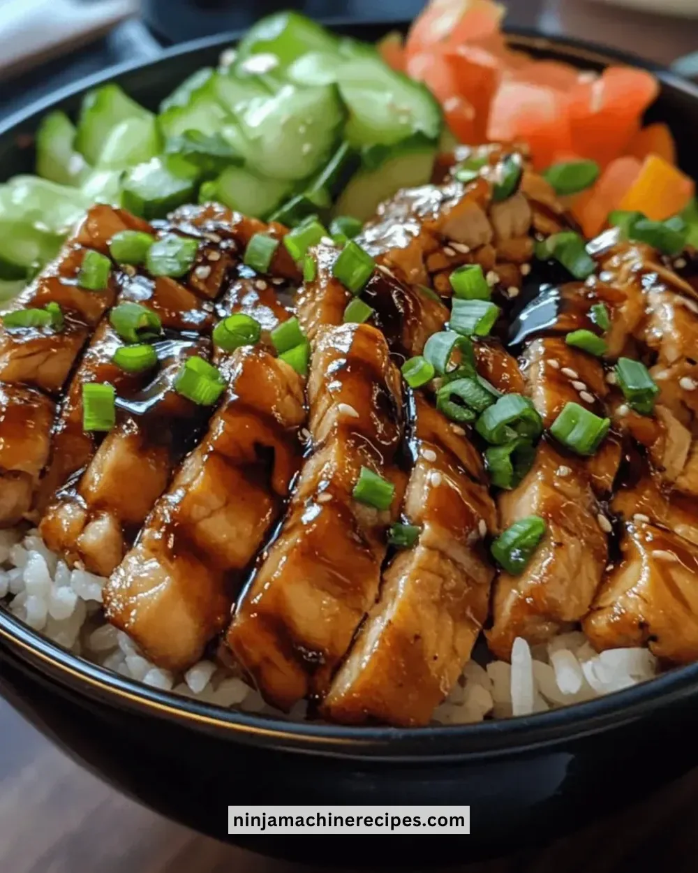 Best juicy teriyaki chicken rice bowl with vegetables and sesame seeds