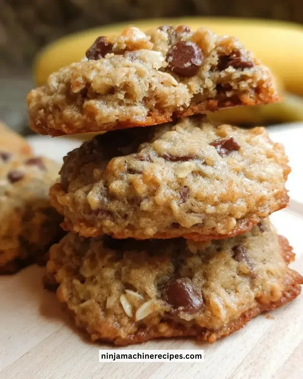 Chewy banana oatmeal cookies on a plate, a healthy dessert option.