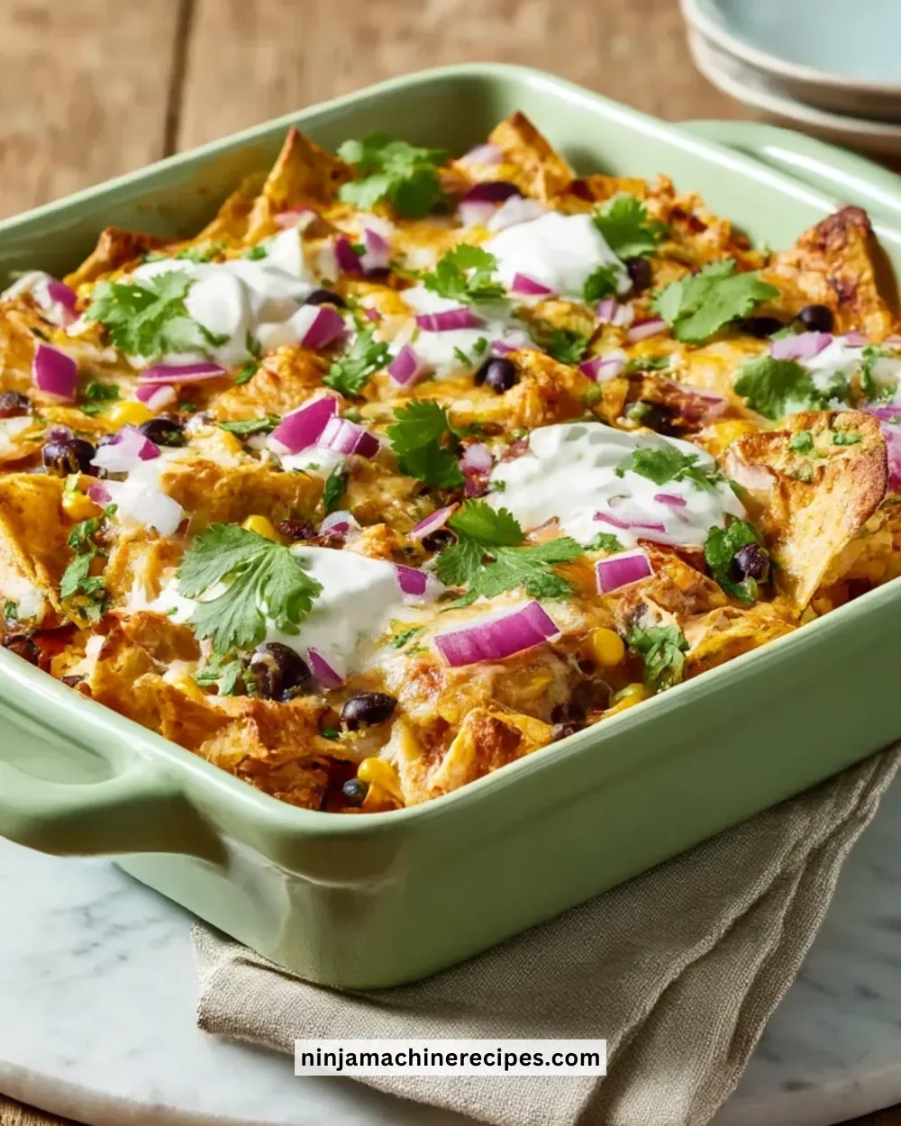 Delicious Chicken Tortilla Dump Dinner served in a bowl with toppings.