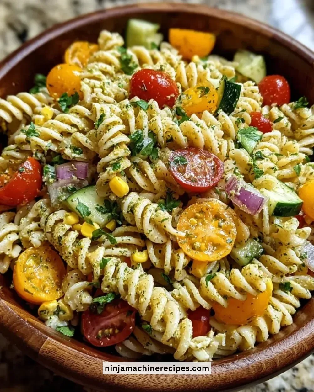 Delicious Cilantro Lime Pasta Salad with fresh ingredients in a bowl