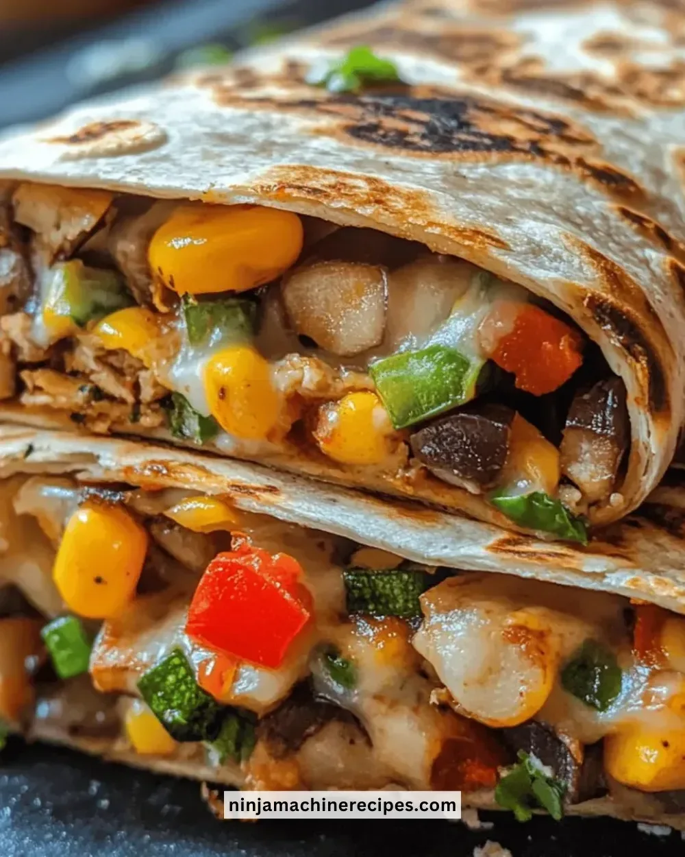 Cheesy veggie quesadilla wraps filled with colorful vegetables and melted cheese