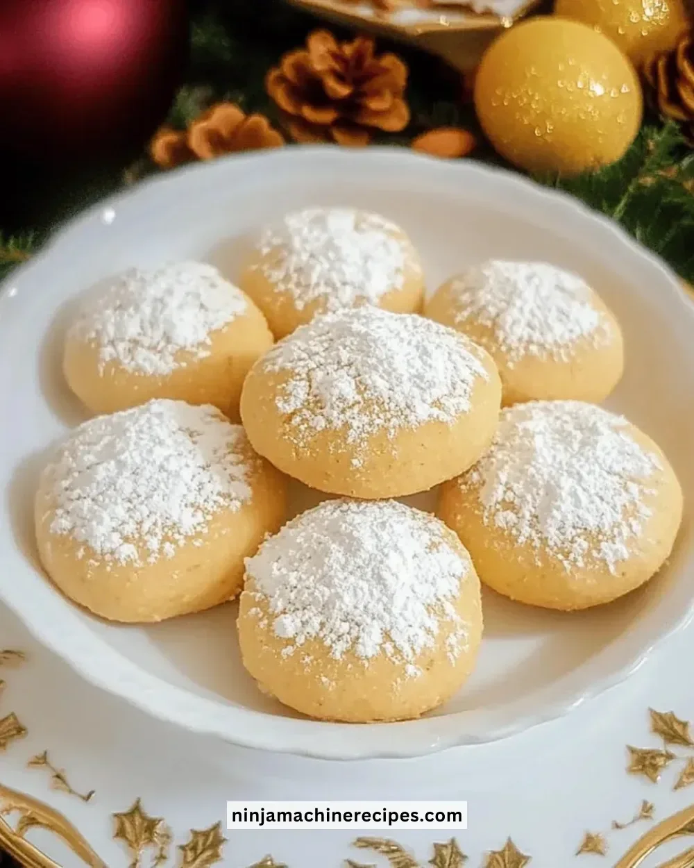 Delicious Easy Christmas Almond Snowball Cookies coated with powdered sugar