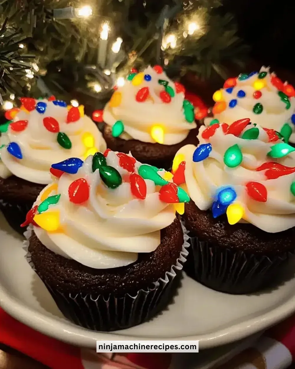Colorful Christmas light cupcakes decorated for the holiday season