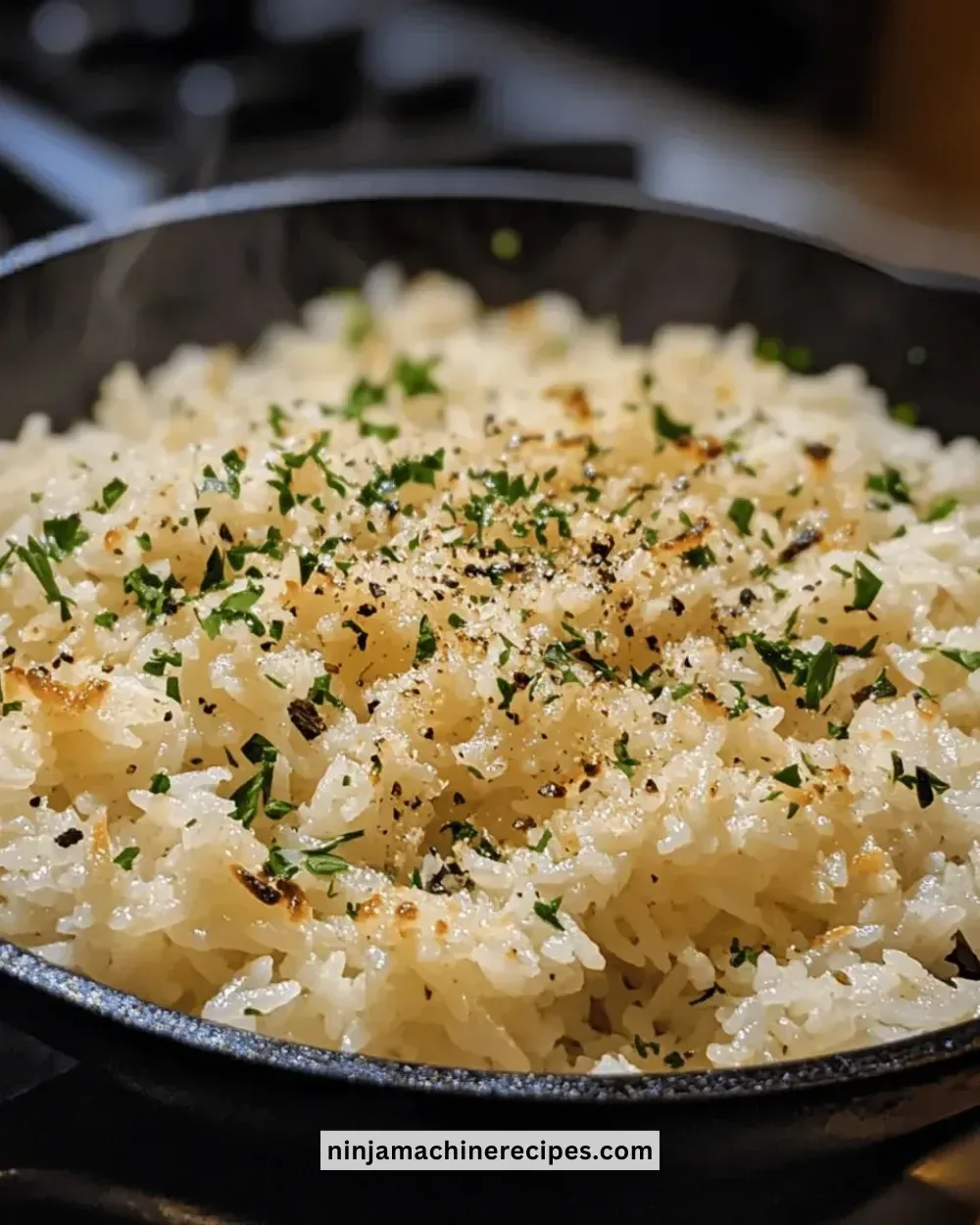 Delicious Garlic Parmesan Rice Skillet served in a bowl
