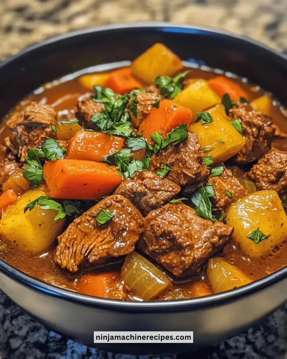 Delicious Instant Pot beef stew with vegetables in a bowl