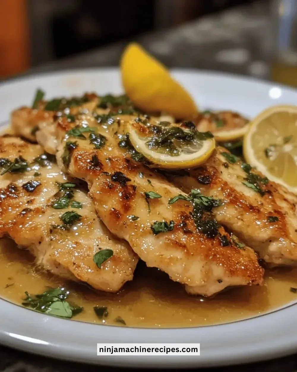 Delicious easy juicy chicken piccata served with lemon and capers