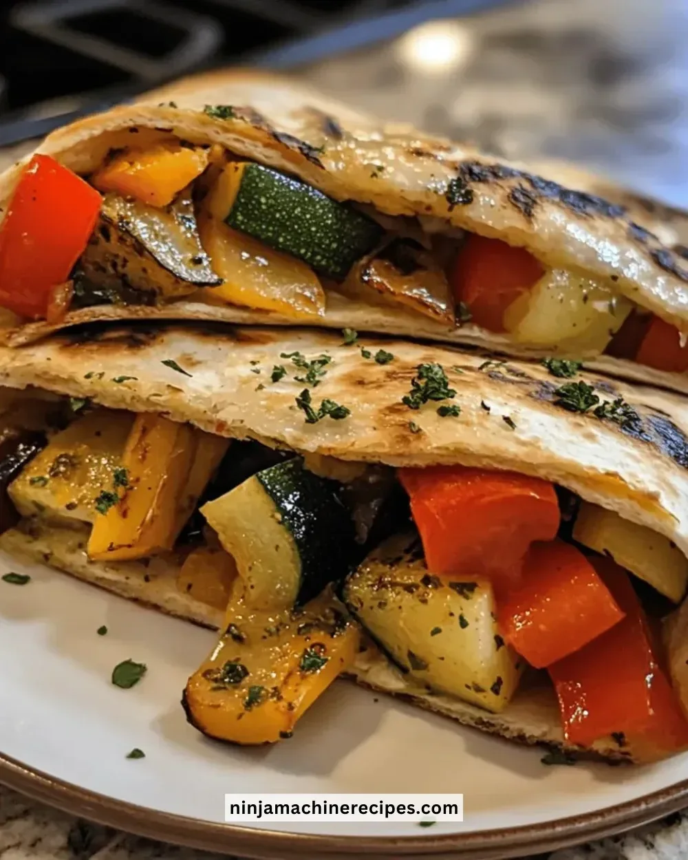 Delicious easy roasted veggie pita pockets filled with colorful vegetables.