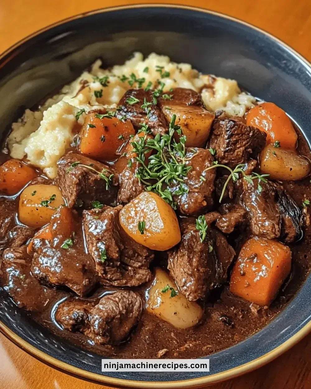 Easy slow-cooker beef bourguignon simmering in a pot with vegetables and wine