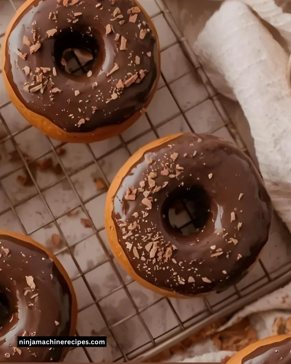 Gluten-free baked pumpkin donuts drizzled with chocolate glaze