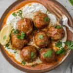 Harissa Beef Meatballs with Yogurt Sauce and Garlic