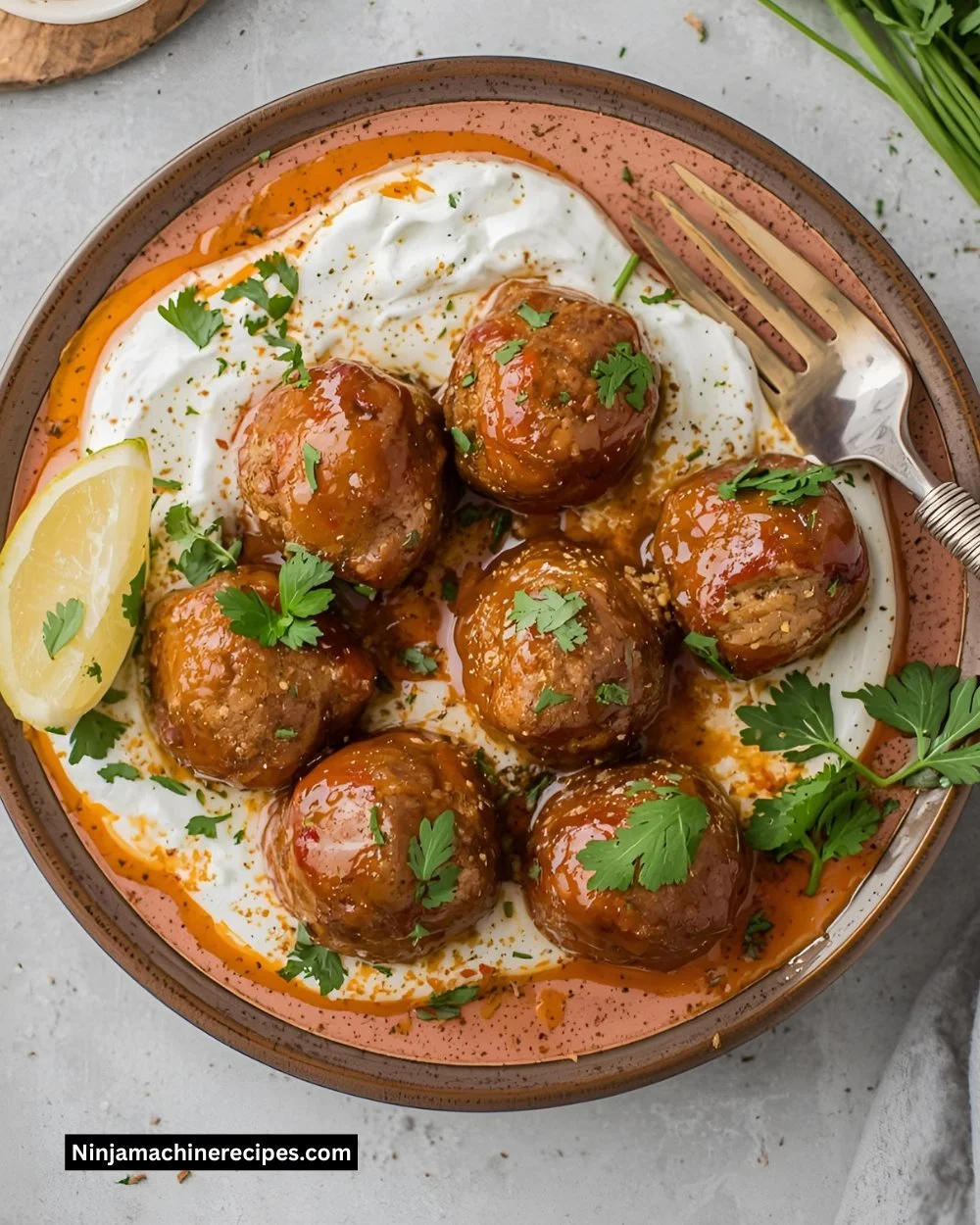 Harissa Beef Meatballs with Yogurt Sauce and Garlic