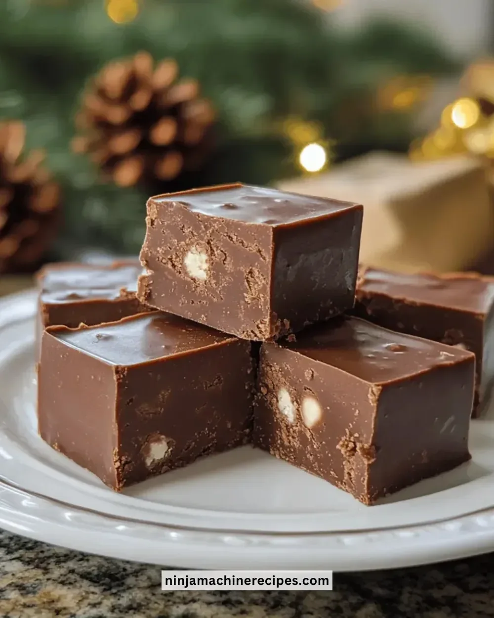 Delicious holiday chocolate fudge topped with festive sprinkles