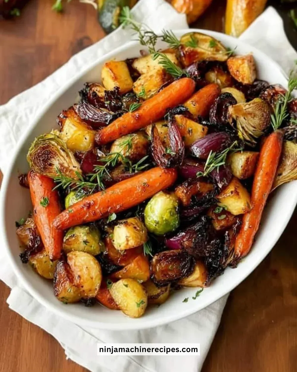 Colorful assortment of oven roasted vegetables on a baking tray