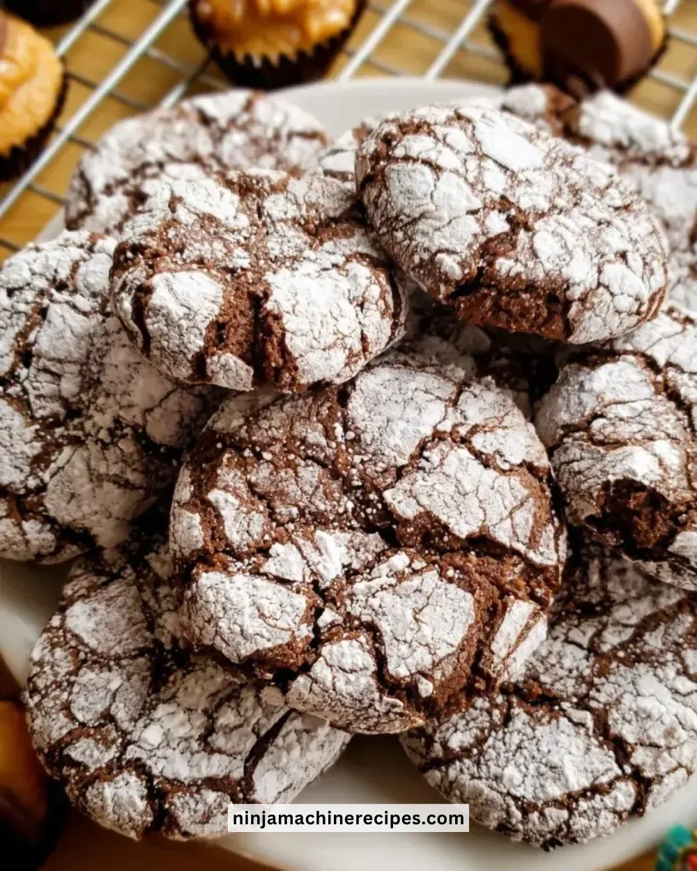 Delicious homemade Reese's Crinkle Cookies with chocolate and peanut butter