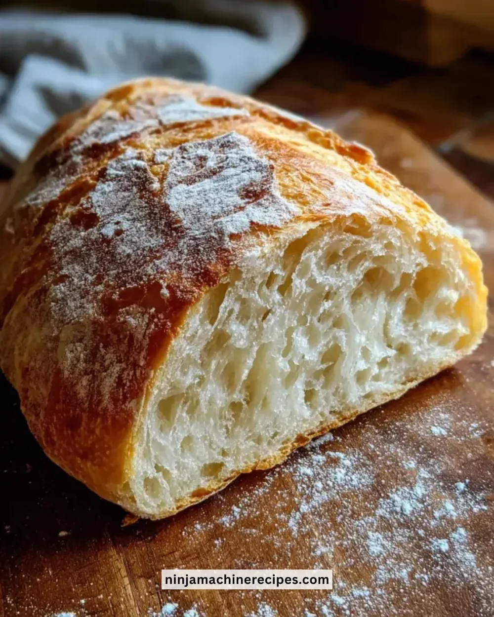 Freshly baked rustic French bread loaf cooling on a wire rack.