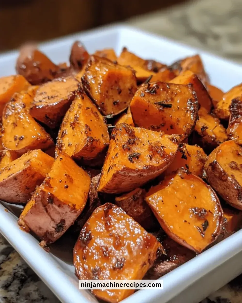 Delicious brown sugar roasted sweet potatoes displayed on a plate