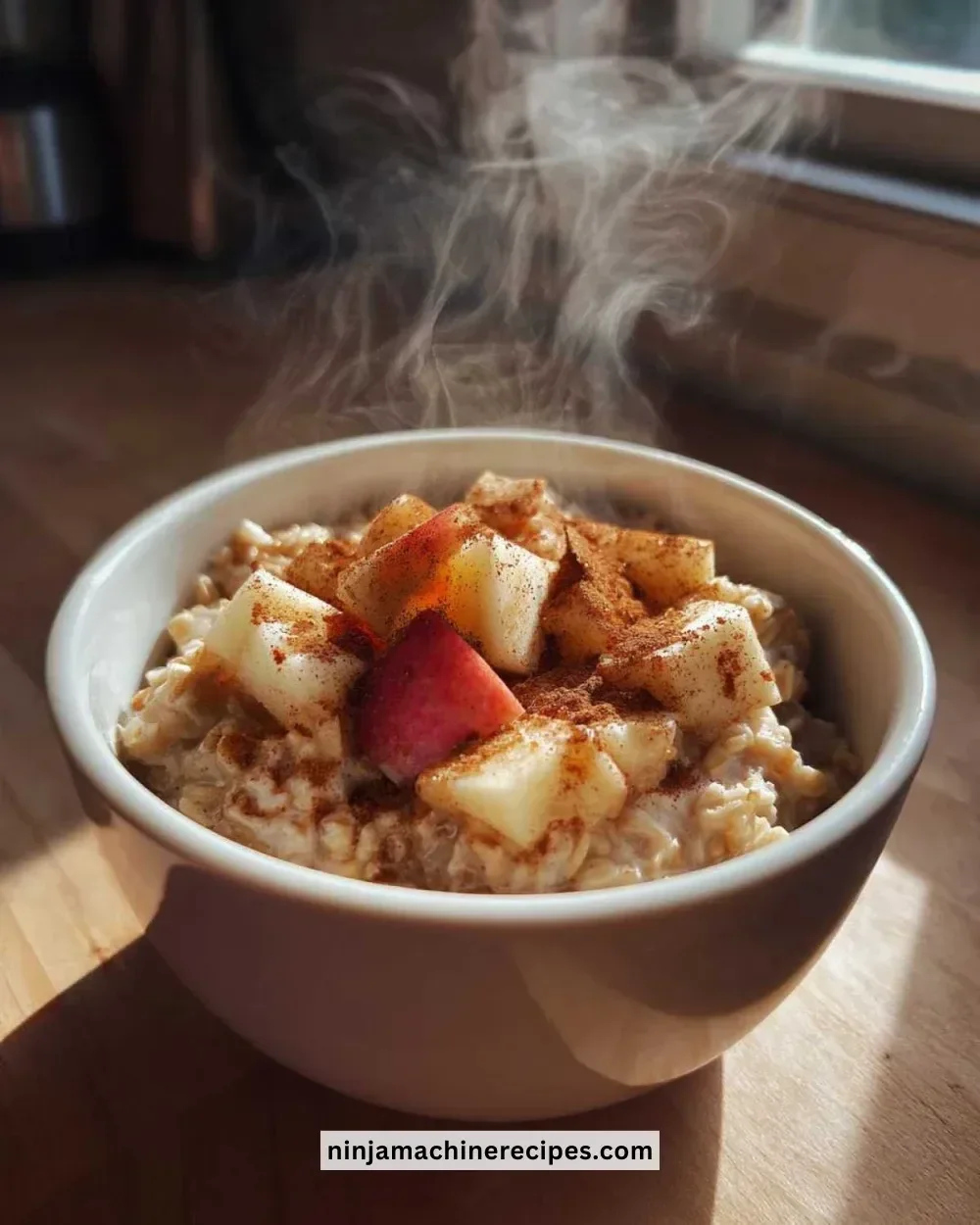 Quick and easy 5-Minute Apple Pie Oatmeal recipe served in a bowl with toppings.