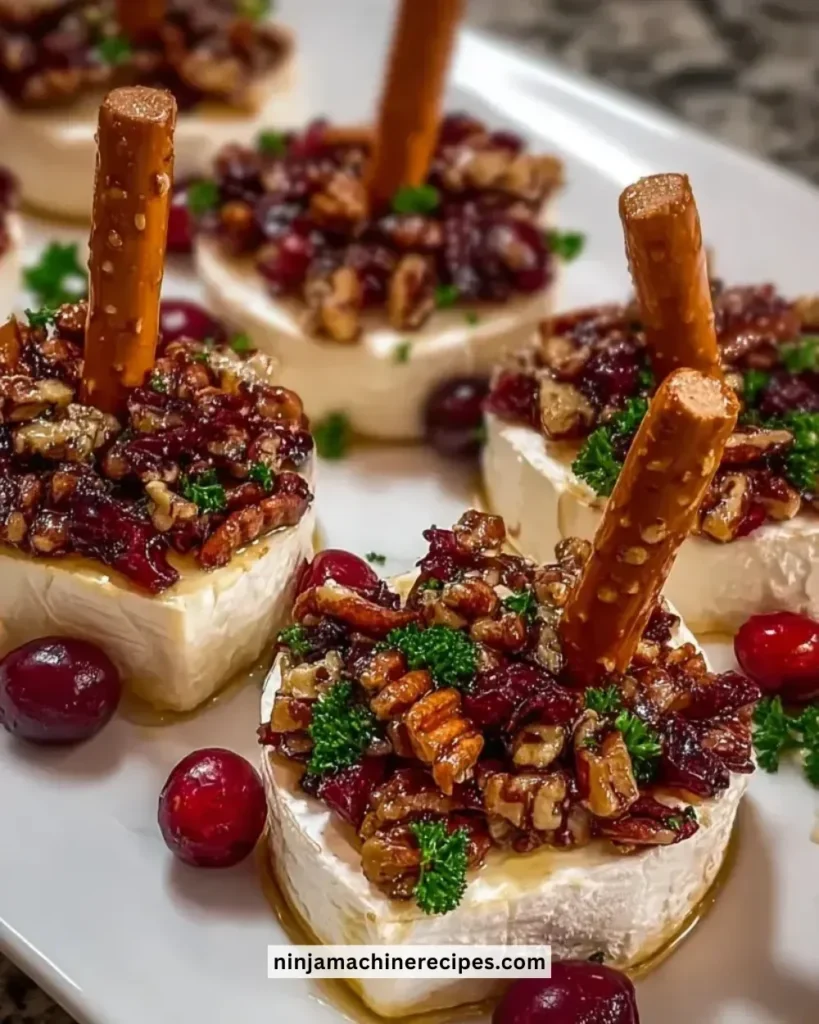 Delicious Candied Pecan Cranberry Brie Bites served on a platter