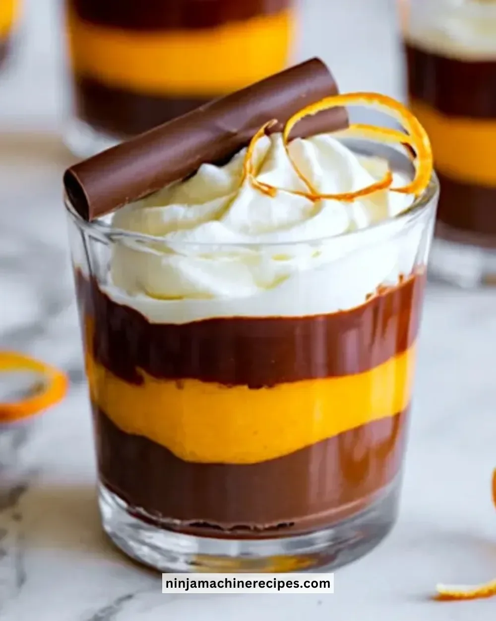 Chocolate Orange Trifle Cups with layers of chocolate and orange cream