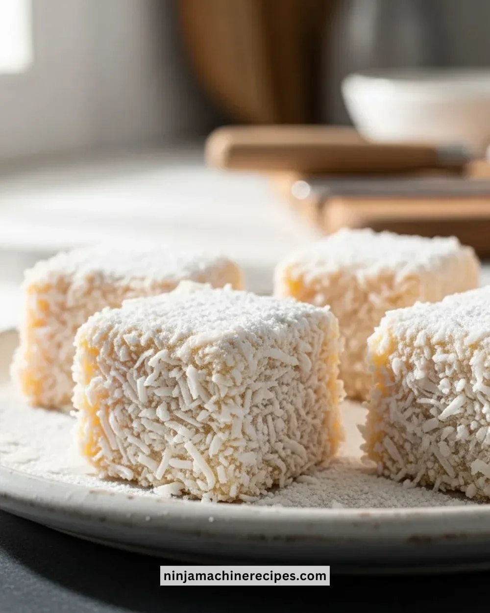 Delicious Coconut Rum Snow Squares dessert topped with coconut flakes